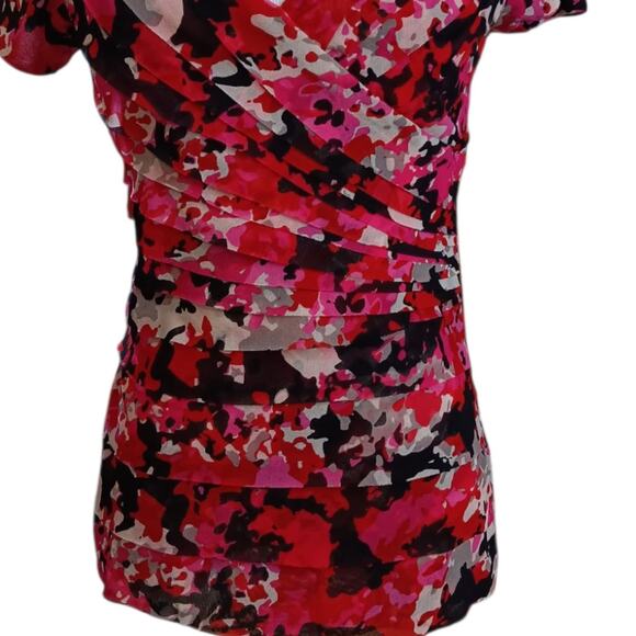 Y2K Top Blouse S Pleats‎ Artsy Coquette Vamp Abstract Floral Career Office Event - Picture 4 of 9